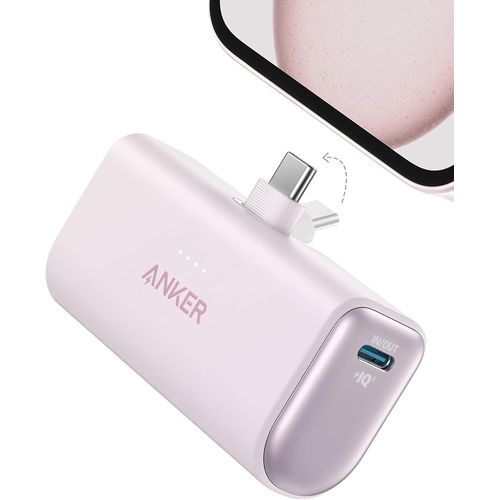 Clicksell-Nano Powerbank, 5000 Mah Powerbank 22,5 W, Connecteur Usb-C Pliable Intégré, Compatible Avec Iphone 15, Samsung S22/23, Série Note20/10, Huawei, Ipad Pro/Air, Airpods Et Plus Encore. (Viole