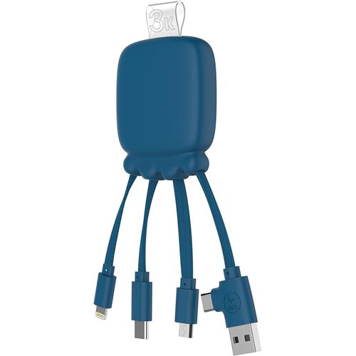 Clicksell-Câble Multi Connecteurs Usb-Hub Usb 4 En 1chargeur Universel Et Batterie Externe 3000 Mah En Plastique Recyclé-Octopus Gamma-Bleu
