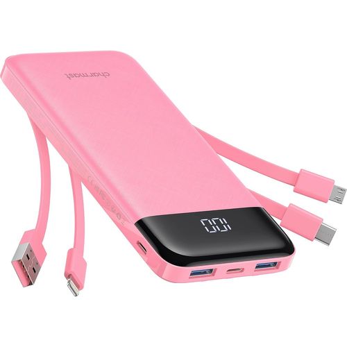Clicksell-Power Bank 10 000 Mah Avec Câbles Intégrés, Usb C Chargeur Portable 5 V/3 A Powerbank Écran Led Avec 6 Sorties Et 3 Entrées Pour Iphone Samsung Huawei Xiaomi
