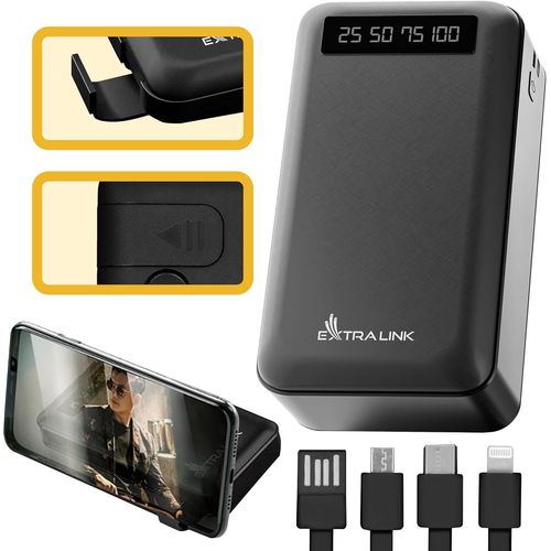 Clicksell-Power Bank 20000mah 5v, Batterie Externe Charge Rapide, Lightning Mini-Usb Usb C 4 Câbles De Charge Intégrés, Support De Téléphone,Smartphone Tablet, Batterie Externe, Chargeur Portable