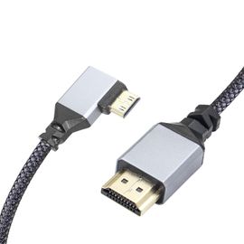 CLICKSELL-Câble Adaptateur Mini Hdmi Vers Hdmi 4K, Angle Gauche De 90 Degrés Mini Hdmi Mâle Vers Hdmi Mâle Câble Court En Nylon Tressé En Aluminium, Prise En Charge 4K Uhd, 50 Cm (Gris)