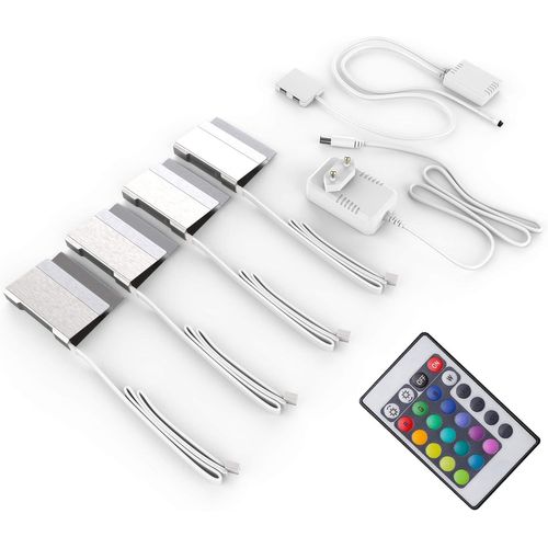 Clicksell-Éclairage Vitrine Led, Éclairage Led Amoire Placard, Lot De 4 Pinces Led, Avec Télécommande, 4 Programmes, 16 Couleurs Au Choix