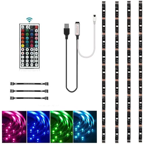 Clicksell-Lot De 4 Bandes Led Usb-0,5 M/2 M-Rétroéclairage Tv Avec Télécommande-Rvb 5050-Pour Pc, Moniteur, Home Cinéma, Décoration Diy