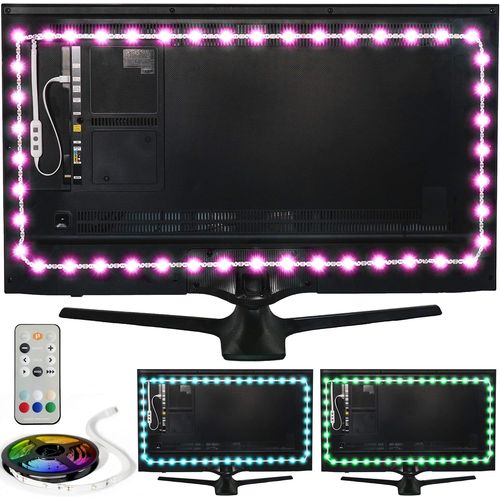 Clicksell-Luminoodle Éclairage De Fond Usb Led Pour Tv En Couleur, 15 Couleurs, Éclairage Led Rvb Pour Téléviseur Hd, Écran Tv Et Moniteur De Pc, Bande Led Autocollante (4 M), Coloré, Taille M