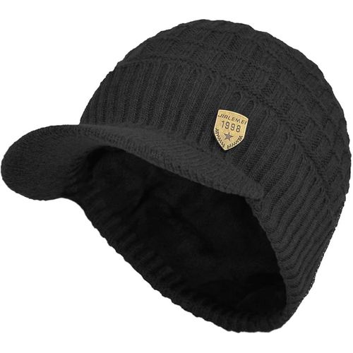 - Bonnet D'hiver Pour Homme - En Tricot Thermique - Avec Visière Et Doublure En Polaire