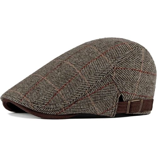 Béret Plate Homme Casquette Plate Homme, Béret Casquette Plate Golf Driving Newsboy Hat Flat Cap, Rétro Rayures À Carreaux Réglable Casquette Plate, Chapeau Flat Cap, Taille Unique (Brun)