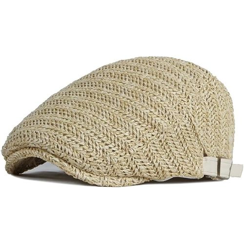 Chapeau Béret Homme Été En Paille Tressée,Chapeau De Plage Homme Béret Respirant Protection Uv,Casquette Plate Réglable,Casquette Newsboy Homme Vintage Pour Randonnée,Ville