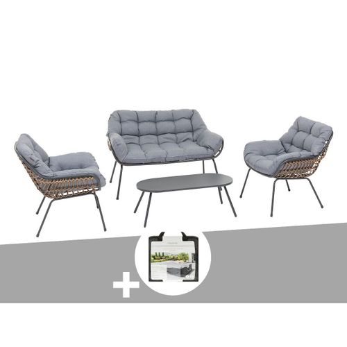 Salon De Jardin En Aluminium Paopao Graphite + Housse - 4 Places