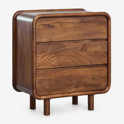 Commode 3 Tiroirs En Bois De Manguier Gina Poignée En Bois Foncé