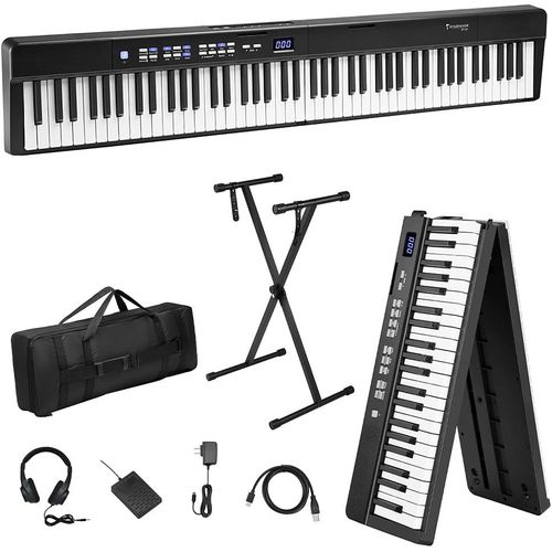ChenQuanSarl-Piano Clavier Portable, Clavier Pliable 88 Touches De Taille Réelle, Piano Électrique Bluetooth Pliable, Clavier Semi-Lesté 88 Touches, Avec Support De Piano, Sp-15F.