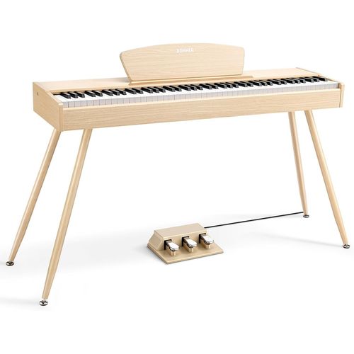 ChenQuanSarl-Ddp-80 Piano Numérique, Clavier De 88 Touches, Piano Électrique Complet De Taille Standard Avec Support, Triple Pédale, Connectivité Midi Et Interface Casque, Couleur Bois Clair