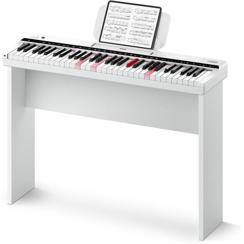 ChenQuanSarl-Dk-10S Clavier De Piano Lumineux Pour Débutants, Clavier De Piano Électrique Portable À 61 Touches Avec 5 Heures D'Autonomie, Connexion Sans Fil, 500 Sonorités, Support En Bois, Pop App,