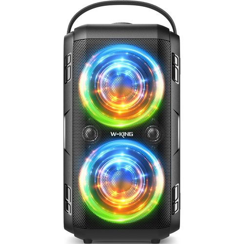 CLICKSELL-Enceinte Bluetooth Puissante, (180W Max)80W Party Haut Parleur Bluetooth Chantier Speaker-Super Bass, Énorme Son De 105Db, 4 Pilotes(Woofer 2*4.04''),Led, Ipx5, Disque U, 24H, Carte Tf, Aux