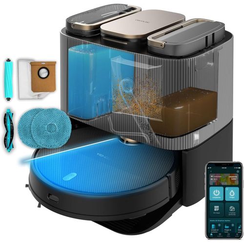 ChenQuanSarl-Conga 13090 Spin Revolution Home&Wash Essential Robot Aspirateur À Vidage Automatique Et Serpillères Rotatives 7000 Pa, Lasertech, En Silicone, Latérale, Application, Bluetooth