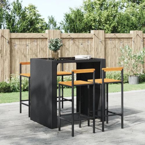 Tabourets De Bar Lot De 4 Noir Résine Tressée Et Bois D'acacia
