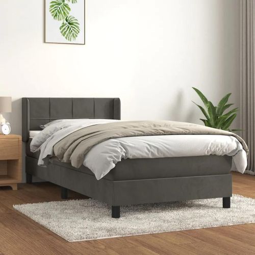 Sommier À Lattes De Lit Et Matelas Gris Foncé 90x200 Cm Velours