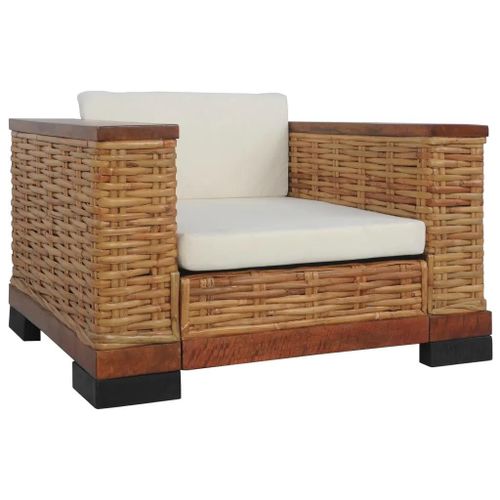 Fauteuil Avec Coussins Marron Rotin Naturel