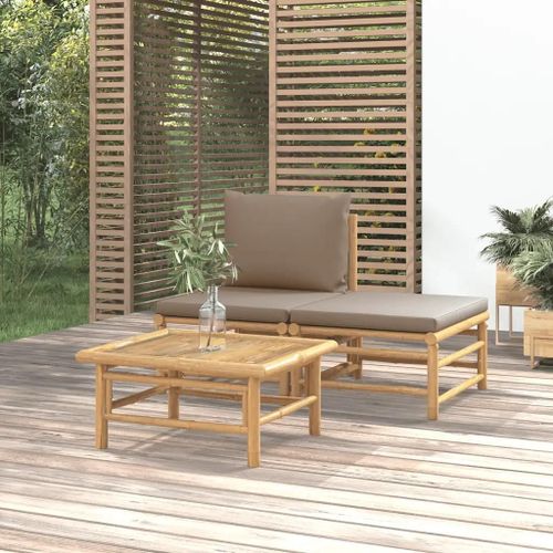 Salon De Jardin 3 Pcs Avec Coussins Taupe Bambou