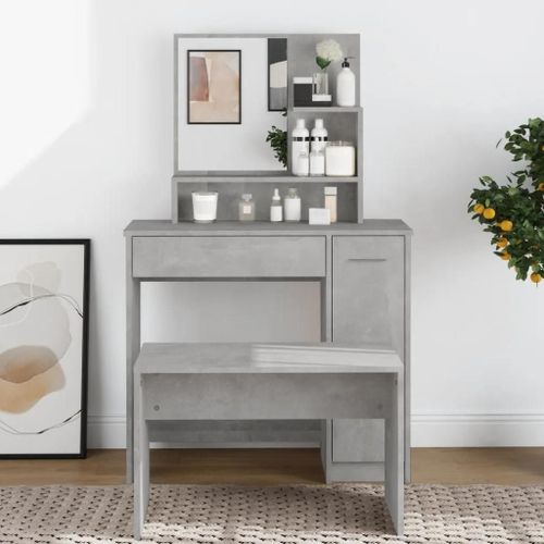 Coiffeuse Avec Miroir Gris Béton 86,5x35x136 Cm