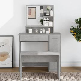 Coiffeuse Avec Miroir Gris Béton 86,5x35x136 Cm