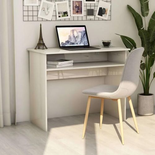 Bureau Blanc Brillant 90x50x74 Cm Bois D'ingénierie