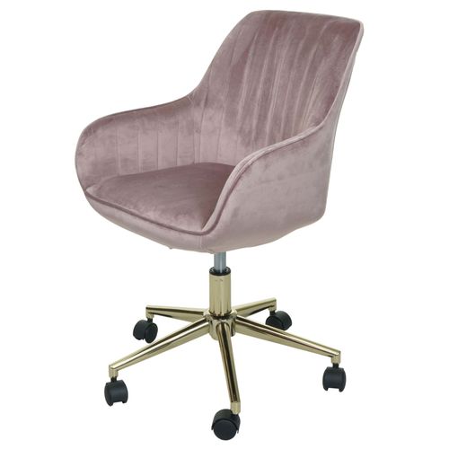 Chaise De Bureau Hwc-J62, Chaise Pivotante Chaise De Bureau Chaise Inclinable, Velours Avec Accoudoirs Pied Doré   Rose