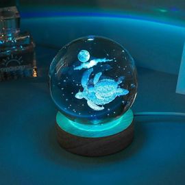 Tortue Boule De Cristal Veilleuse Lampe De Bureau Avec Base En Bois Lampe Multicolore Usb Créative Cadeau Décoration De La Maison Pour Le Salon