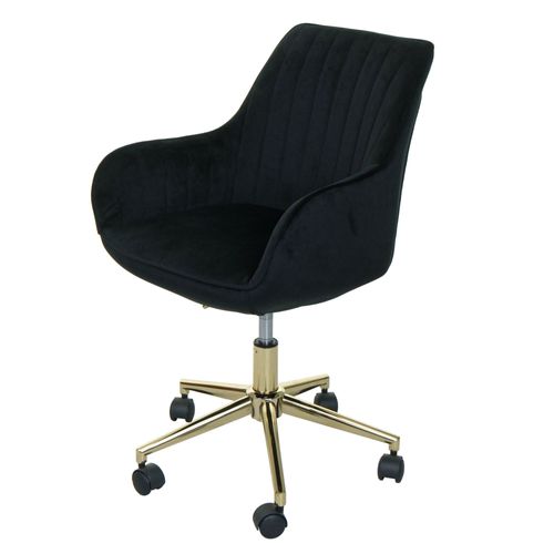 Chaise De Bureau Hwc-J62, Chaise Pivotante Chaise De Bureau Chaise Inclinable, Velours Avec Accoudoirs Pied Doré   Noir