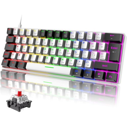Chenquansarl-Clavier De Jeu Mécanique Filaire 60% Avec Interrupteur Rouge, 19 Rgb Arc-En-Ciel Led Backlit, 62 Touches Anti-Ghosting, Câble Usb-C, Mini-Keycap De Deux Couleurs Qwerty Pour Pc Mac-Blanc