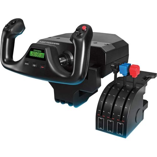 ChenQuanSarl-Saitek Pro Flight Yoke Système De Manche Et Bloc, Commande Des Gaz Incluses, 5 Axes, Gouvernail En Aciers Inoxydable, Arbre De Commandes De L'Aileron, Usb - Noir