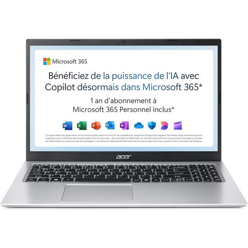 KGABERY-Aspire 1 A115-32-C3Ak Ordinateur Portable 15,6'' Full Hd (Intel Celeron N4500, Ram 4 Go, 128 Go Emmc, Intel Uhd Graphics, Windows 11), Clavier Azerty, Gris, Microsoft 365 Personnel 12 Mois In