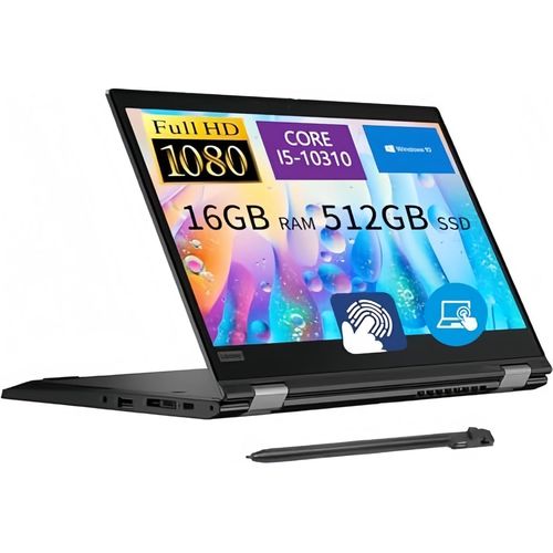 KGABERY-Thinkpad L13 Yoga Gen 1, Ordinateur Portable Tactile 2 En 1, 13,3"" Fhd, Intel Core I5-10310U, 16 Go De Ram, 512 Go Ssd, Stylet, Clavier Américain, Windows 10 Pro (Renouvelé)