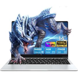 KGABERY-Ordinateur Portable 14,1 Pouces, Notebook Celeron N4000 Ssd 256 Go Ram Lpddr4 6 Go, Pc Portable Écran Fhd 180 °, Laptop Avec Mini-Hdmi, 2 * Usb3.0 Ordinateur Pc Mince Et Léger Argenté