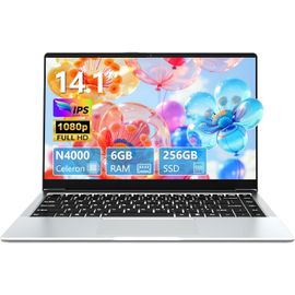 KGABERY-Ordinateur Portable Celeron N4000, Pc Portable 14,1 Pouces, Carte Graphique Uhd 600, 6Go Ram, 256Go Ssd (Développer To 1Tb), Laptop Win11/5000 Mah/Carte Tf/Wi-Fi 5/Bt5.0/Hdmi