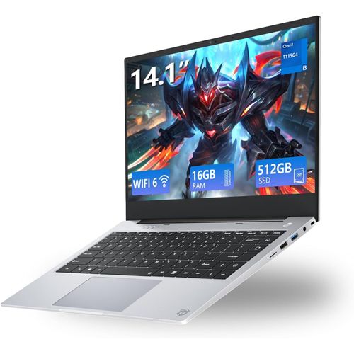 KGABERY-Ordinateur Portable Avec Core I3-1115G4 (Jusqu'À 4,1 Ghz) Processeur, Pc Portable16Go Ram 512Go Ssd, Carte Graphique Uhd, Laptop 14,1 Pouces 1080P Ips, Wi-Fi 6+Batterie 7000Mah+Type-C+2*Usb 3