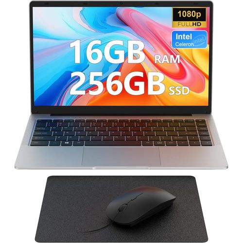 KGABERY-Ordinateur Portable 14 Pouces, Celeron N4120, 16Go Ddr4 Ram 256Go Ssd Pc Portable, 1920X1080 Fhd Ips, 2.4G+5G Wifi/Mini Hdmi/Usb3.0/Bt, Soutien Extension Sd, Inclut Souris/Tapis De Souris/Aze