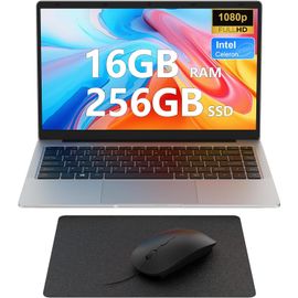 KGABERY-Ordinateur Portable 14 Pouces, Celeron N4120, 16Go Ddr4 Ram 256Go Ssd Pc Portable, 1920X1080 Fhd Ips, 2.4G+5G Wifi/Mini Hdmi/Usb3.0/Bt, Soutien Extension Sd, Inclut Souris/Tapis De Souris/Aze