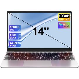 KGABERY-Ordinateur Portable,6 Go Ram+256 Go Soutien Extension Ssd 1Tb Celeron N4020 Win11 Pc Portable 14 Pouces 2.4+5G Wifi Mini Hdmi Usb Bt4.2 Souris Sans Fil & Azerty Membrane-Argent