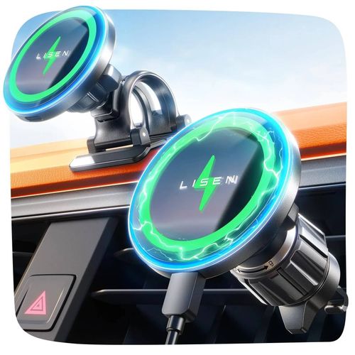 Support Téléphone Pour Voiture Magsafe Aimanté Magnétique Induction Rechargeable Lisen - Charge Rapide Sans Fil & Fixation Sécurisée - Rotation À 360° Compatible Iphone & Smartphones Magsafe - Lisen