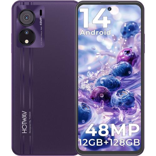 KGABERY-Note 12 Ef Telephone Portable, 12Go+128Go/Tf 1To Android 14 Smartphone, Écran 6,8"" Hd+, Batterie 5160 Mah, 48Mp+16Mp, Smartphone Double Sim 4G/Wlan 5/Octa Core/Face Id/Gps/Otg-Cristal Violet