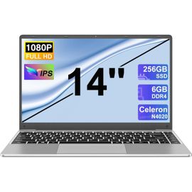 KGABERY-Ordinateur Portable 14 Pouces 6 Go Ram+256 Go Soutien Extension Ssd 1Tb Pc Portable Win11 Celeron N4020 Pas Cher 2.4+5G Wifi Bt4.2 Mini Hdmi & Azerty Membrane-Argent