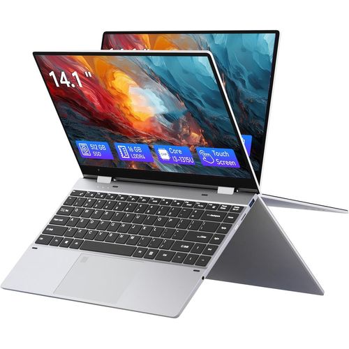 KGABERY-Ordinateur Portable 2-In-1, Pc Portable Core I3-1315U , Laptop 16Gb Ram+512Gb Ssd,Uhd Graphics, Win11, 360° Rotating Touchscreen,Clavier Rétroéclairé/ Déverrouillage Par Empreinte Digitale