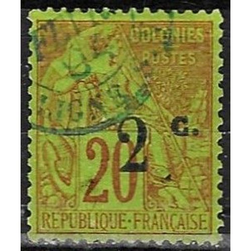 France, Ile De La Réunion, Colonie Française 1893, Beau Timbre Classique Yvert 29, Type Alphée Dubois 20c. Brique Sur Vert, Surchargé "2c.", Oblitéré, Tbe, Cote 15 Euros.