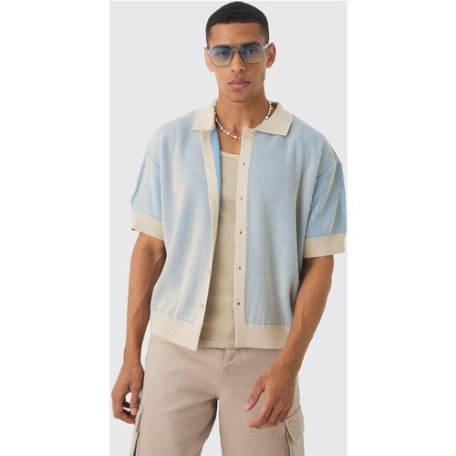 Oversized Boxy Two Tone Rib Knit Shirt Homme - Bleu - S, Bleu