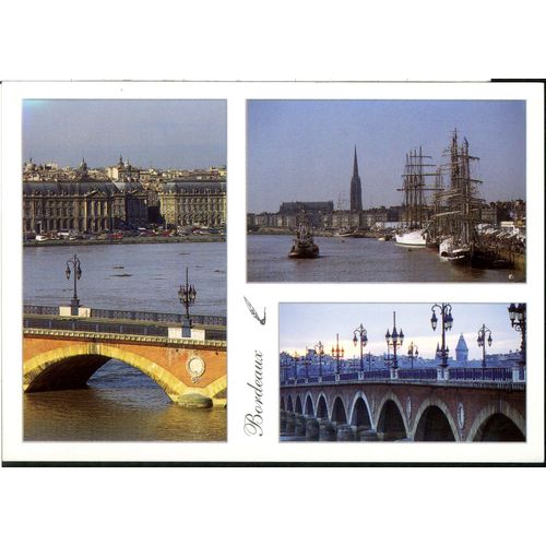 Carte Postale Bordeaux, Le Pont De Pierre Et La Place De La Bourse, Animation Sur La Garonne À Bordeaux, Ambiance Au Pont De Pierre