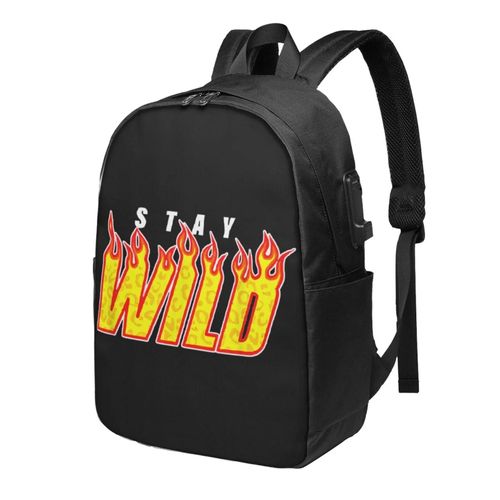 Sac à dos Ben Azelart Stay Wild pour homme, femme, adolescent, résistant à l'eau, décontracté, compatible avec ordinateur portable avec port de chargement USB, cartable de 43 cm po