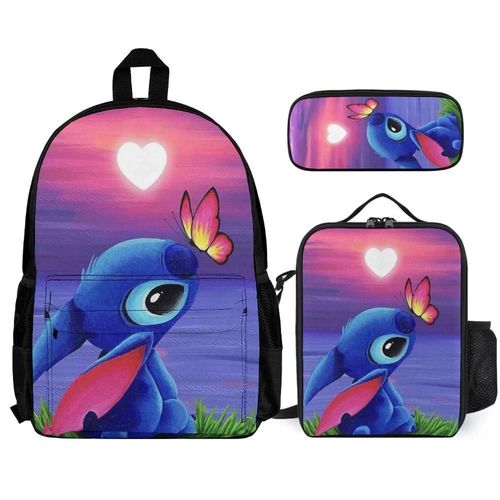 Trousse À Lunch 3 En 1 Motif Stitch Pour Filles Et Garçons, Sac D'école Léger Et Durable, Sac De Rangement Pour Enfants