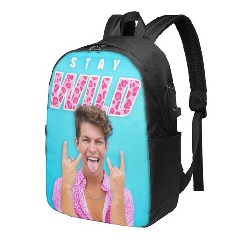 Sac à dos Ben Azelart Stay Wild pour homme, femme, adolescent, résistant à l'eau, décontracté, compatible avec ordinateur portable avec port de chargement USB, cartable de 43 cm po