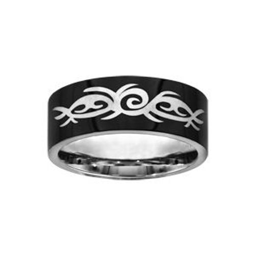Bague Acier Et Pvd Noir Gravure Tribal