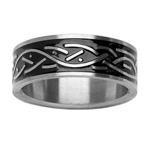 Bague Acier Et Résine Noire Motif Tressé